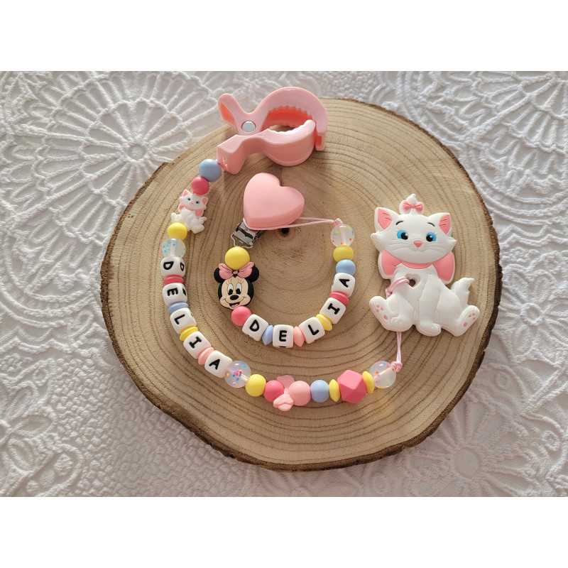 Mordedor de carro y chupetero Marie y Minnie