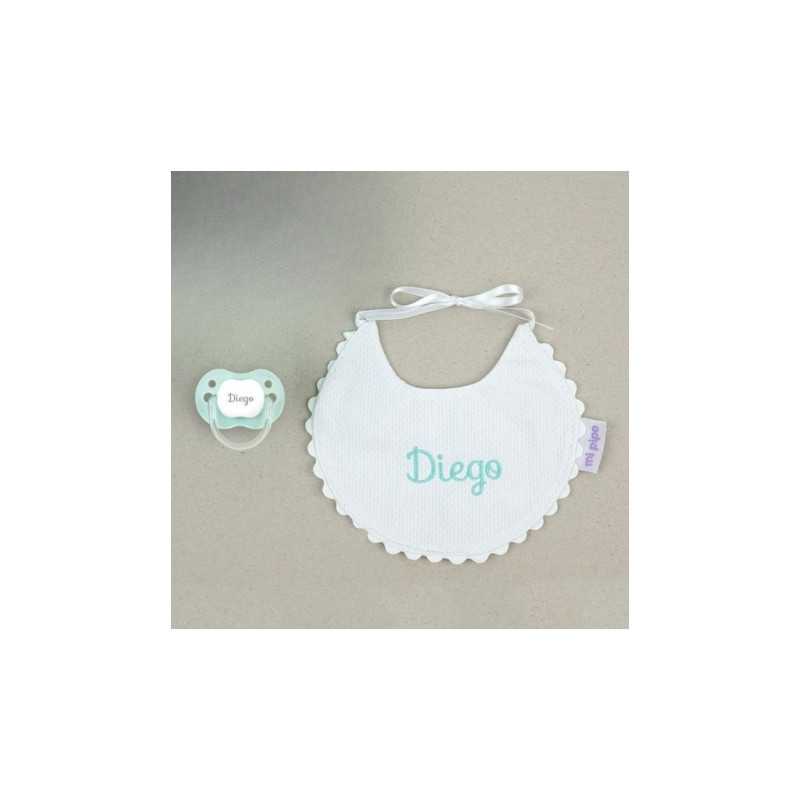 Babero piqué y chupete verde menta